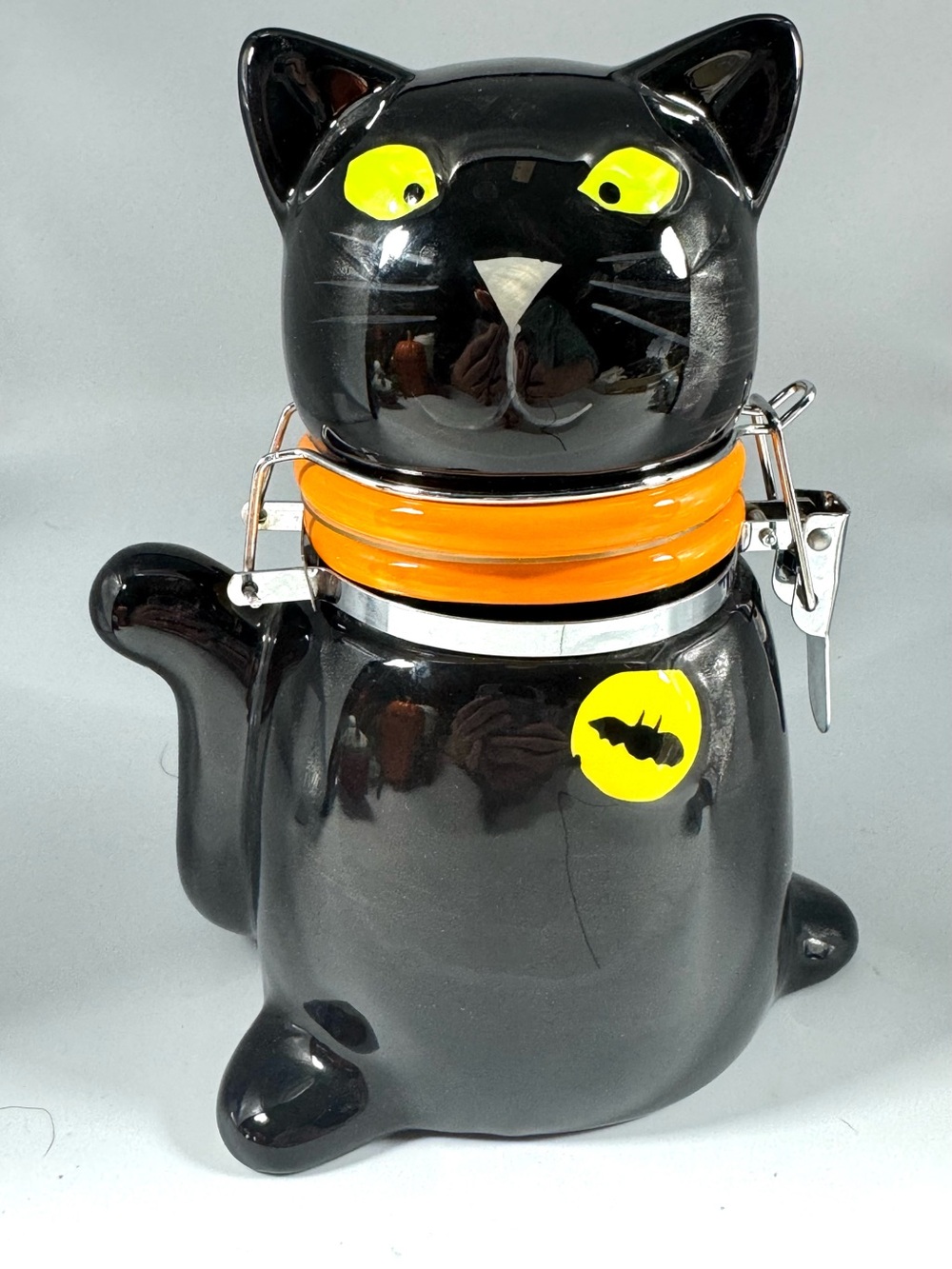 Boston Warehouse Black Cat Ceramic Cookie/Treat Jar with Orange Accent